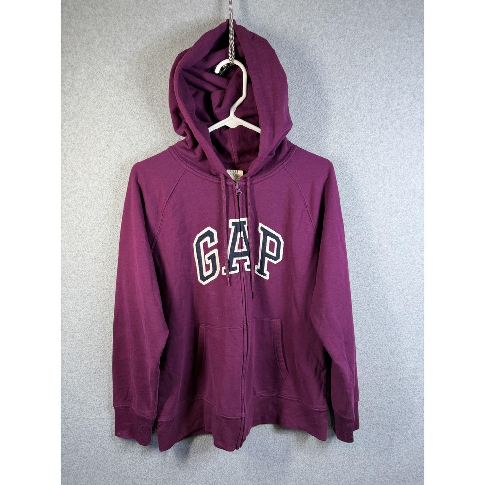 Gap Hoodie Women's Large Purple Full Zip Fleece Hooded Graphic Logo Sweatshirt